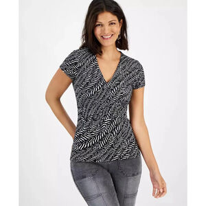 INC International Concepts Size XS Zebra Print Black White Short Sleeve Top NWT